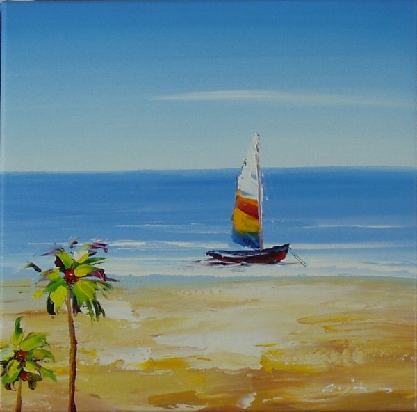 Sailing Boat at a beach with palmtree