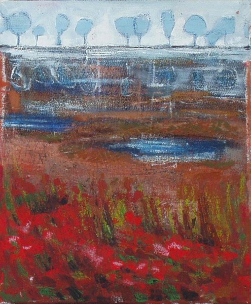 Mohn an himmelblauen Bäumen