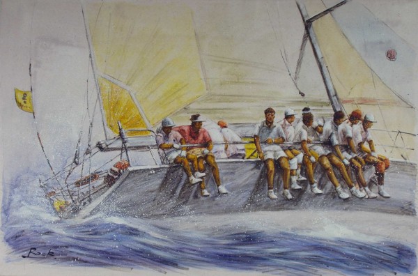 Segelboot mit Mannschaft