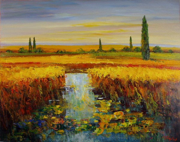 Landschaft, Schilf mit Pinien